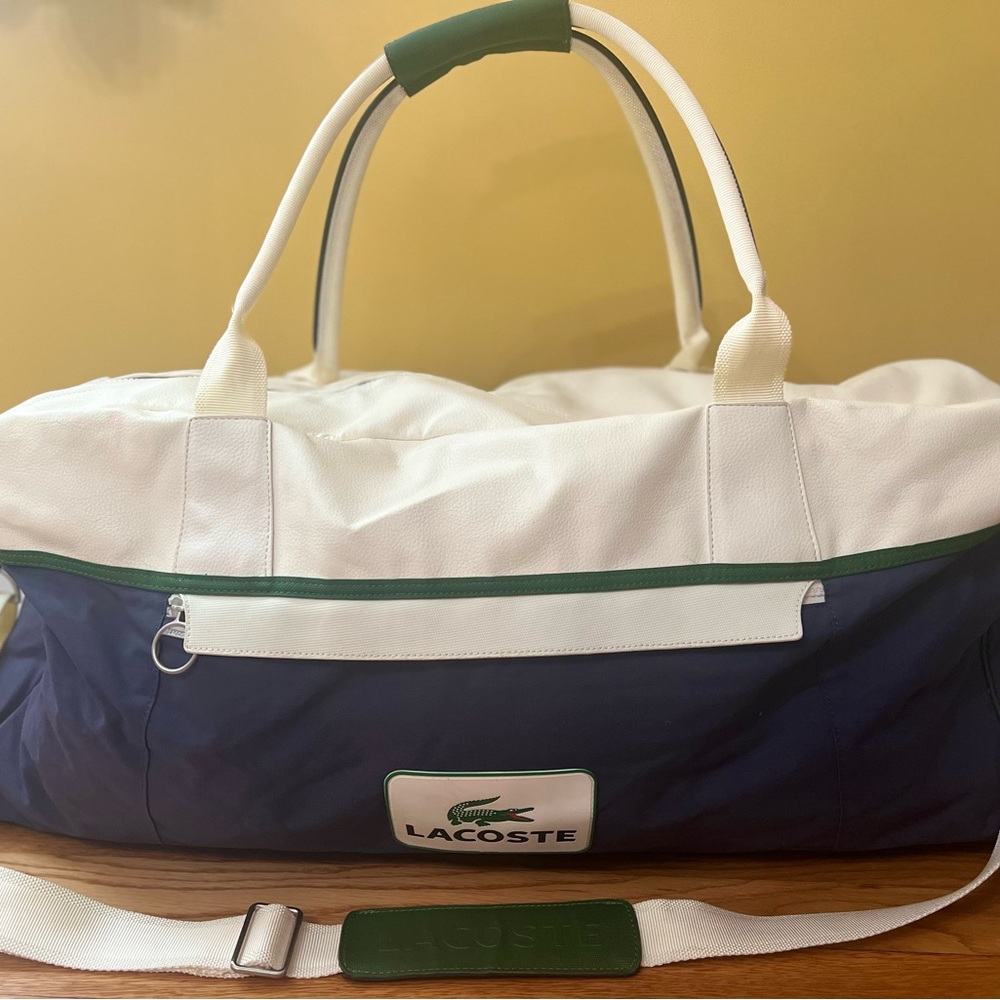 Lacoste Men's Blue and White Duffel Bag
